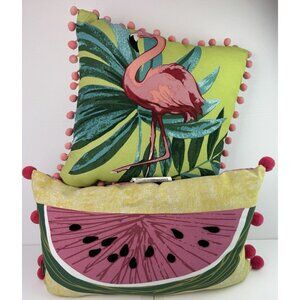 Allen + Roth Indoor/Outdoor Pillows Set Of 2 Flamingo‎ & Watermelon Colorful EUC